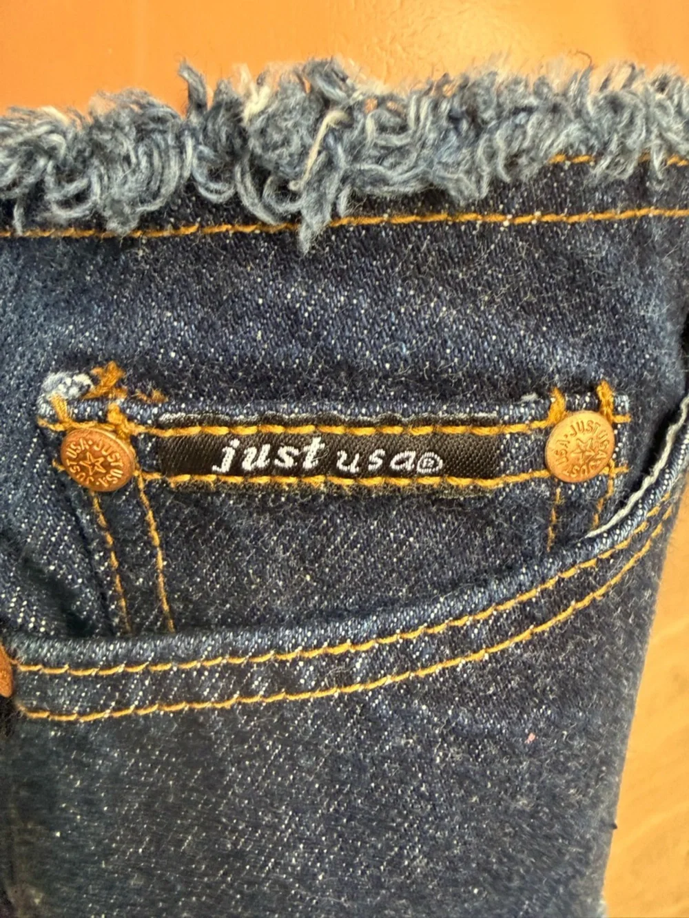 Just USA Dark Indigo Frayed Hem Denim Shorts, Jorts